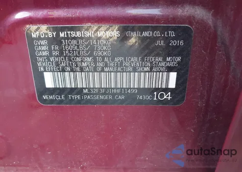2017 Mitsubishi Mirage G4 Es from USA, damaged, VIN ML32F3FJ1HHF11499